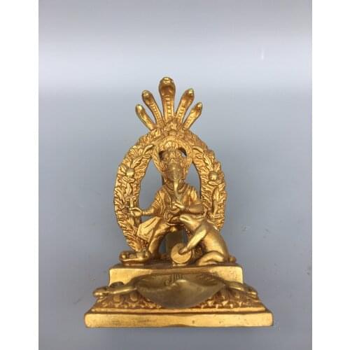 5"Tibet temple Old Bronze Gilt Nagarjuna Elephant God of Wealth Buddha Statue Sitting Buddha Enshrine the Buddha