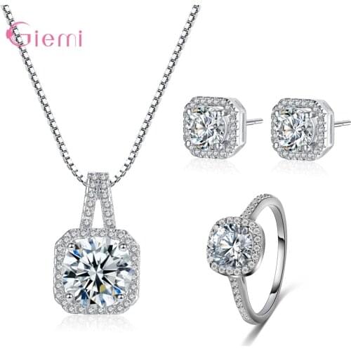 925 Sterling Silver Crystal Necklace Earrings Bridal Jewelry Sets For Women Fashion Jewelry Wholesale