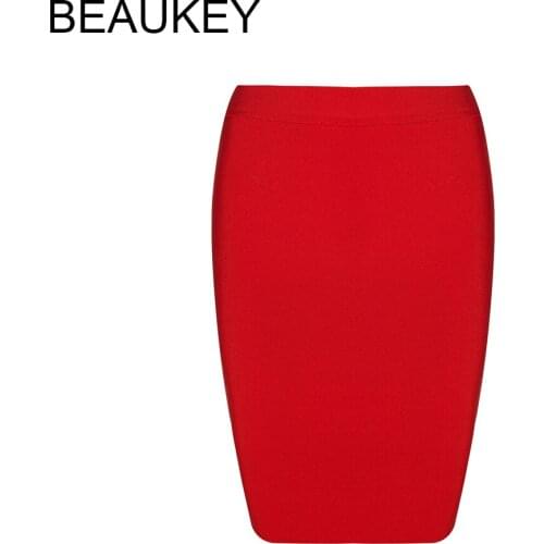 BEAUKEY New Fashion Simple Solid 2018 Knitted Bandage High Waist Sexy Womens Knee Length Pencil Skirt
