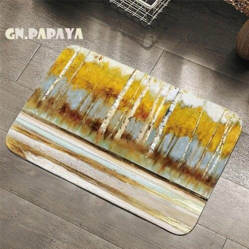Birch forest Bathroom Floor Mats Toilet Rugs Oil painting mechanism Kitchen Area Rug Pad Absorbent Front Door hippies Matscarpet