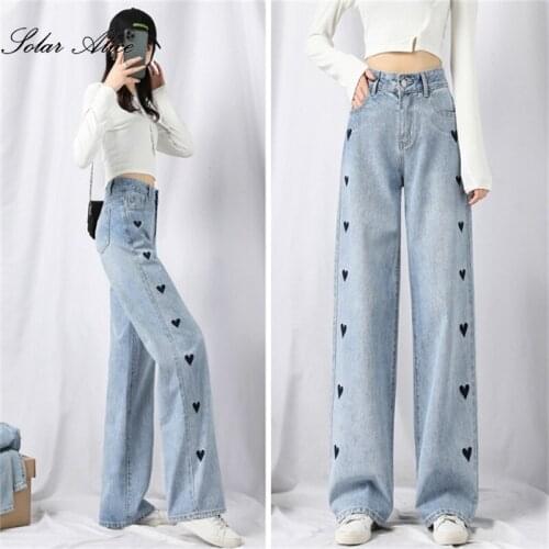 Free Shipping 2021 Womens Spring And Autumn New High-Waisted Wide-Leg Jeans Loose-Fitting Straight-Leg Slim Casual Pants