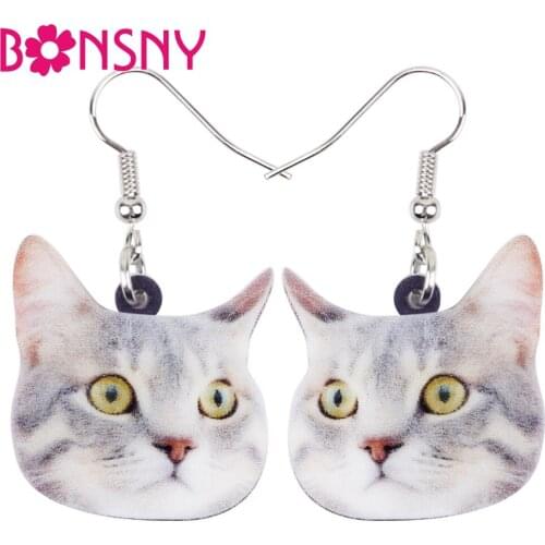 Bonsny Statement Acrylic Novelty Kitten Cat Earrings Long Dangle Drop Anime Jewelry For Women Girls Ladies Teens Gifts Wholesale