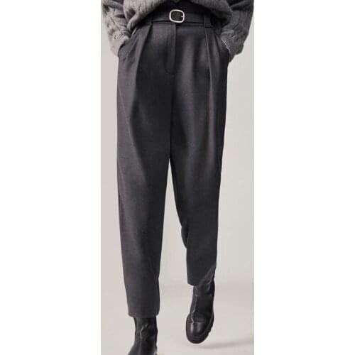 Za 2020 New Womens Cargo Trousers Flannel Design High Waist Elegant Office Lady Woman Length Pants Winter Casual Female