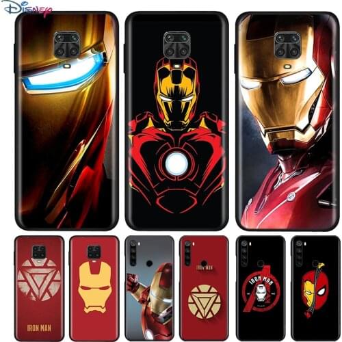 Black Silicone Cover Marvel Iron Man Logo For Xiaomi Redmi Note 10 10S 9 9S Pro Max 9T 8T 8 7 6 5 Pro 5A Phone Case