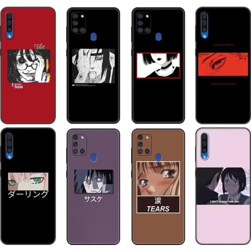 Black tpu Case For Samsung Galaxy A50 50S A30S A10 A01 A11 A21S A31 A41 A51 A71 M21 M30S S10 LITE Sad Anime Aesthetic Custom