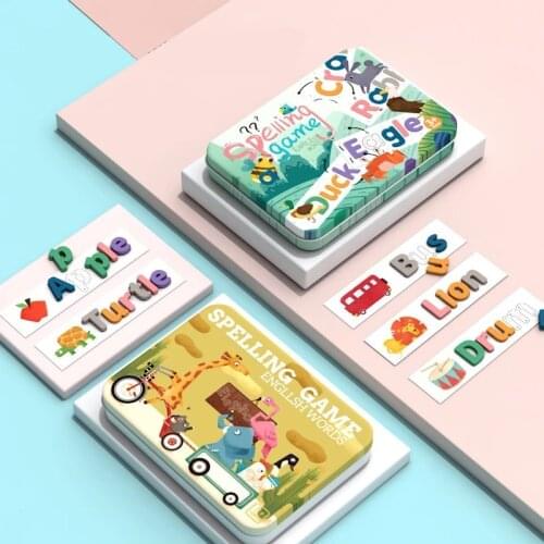 Montessori Wood Alphabet Letter Box Learning Card Set Word English Spelling Practice Game Baby Early Learning Word Cognitive Toy