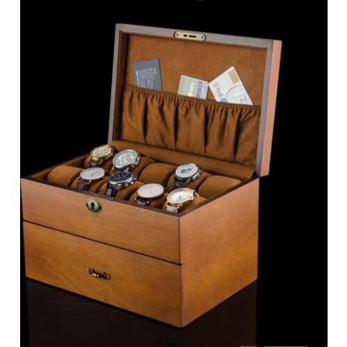 2 Layers Watch Storage Boxes Case Wood Watches Organizer With Lock Mens Watch Display Gift Boxes Jewelry Holder