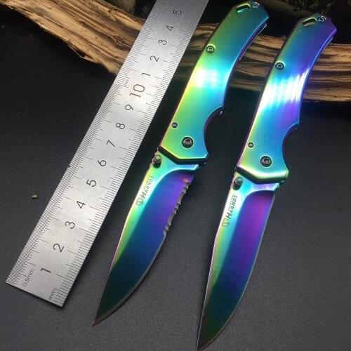 Harnds CK6014A CK6014B Pandora Folding Knife 8Cr14MoV Color Titanium Blade Steel Handle Collection DIY Cutting Tool EDC Knives
