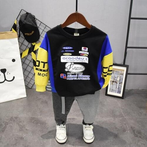 2020 Spring Boys Clothes Set Fashion Kids Sets For Boys long Sleeve Stitching T-shirt+ jeans pants Boys Outfits 2-7years