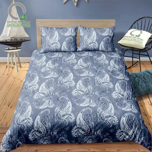 BOMCOM 3D Digital Printing Bedding Set Light Leafs Paisley Trendy Blue 3-Pieces Duvet Cover Sets 100% Microfiber
