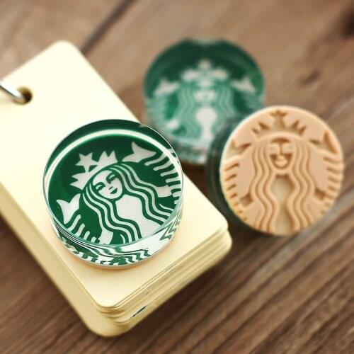 DIY Sticker Vintage Crystal Round Stamp seal and Inkpad Coffee Theme DIY for travelers notebook accessories Promotional Gift Sta