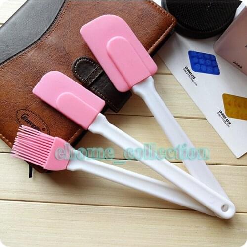 Kitchen New & High quality Silicone 3Pcs/set Baking Tool (2 pcs spatula scraper and 1 pcs Brush) Easy removal of Baked Goods