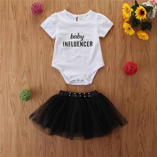 Summer Baby Girls Set Letter Print Romper + Tutu Skirt Sets for Kids Fashion Infant Clothes