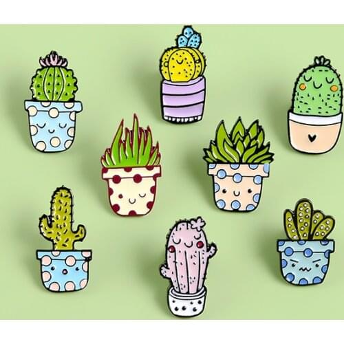 Cute And Small Cactus Brooch Succulent Green Plants Root Thorn Barbed Brooches Green Pink Flowerpot Pot Plant Pins Pendent