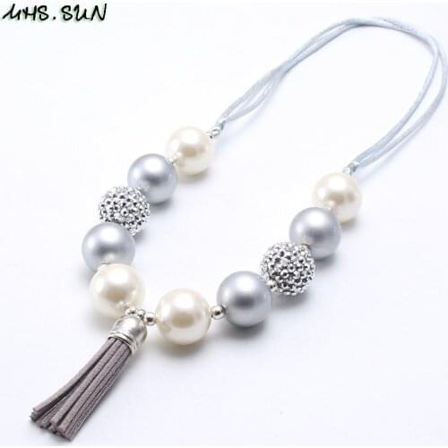 MHS.SUN Fashion Child Beads Necklace Adjusted Rope Girls Chunky Bubblegum Necklace With Tassel Kids Chunky Jewelry For Gifts
