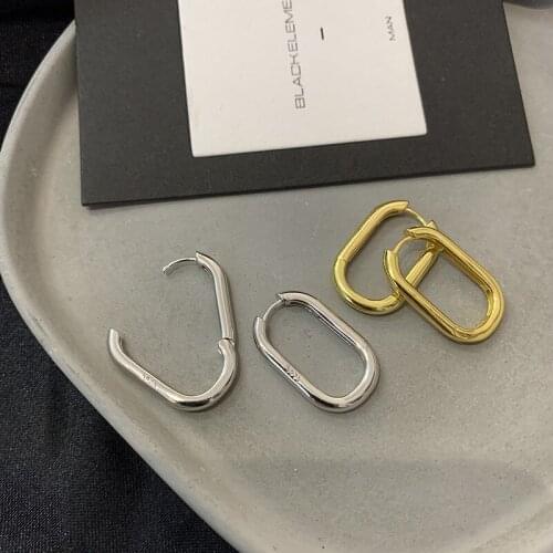 925 Sterling Silver Punk Oval Stud Earring For Women Wedding Party Jewelry Pendientes Accessories eh735