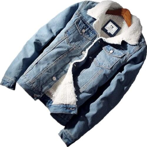Mens Denim Jacket Winter Plus Velvet Denim Jacket Slim Thick Lamb Hair Youth Cotton Padded Top Jeans Jacket Mens Cowboy Coats