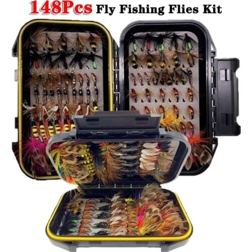 40-148Pieces Dry Wet Flies Nymph Box Set Fly Fishing Flies Trout Grayling Panfish Lure Carp Artificial Fish Bait