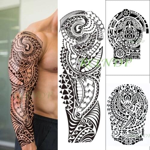 Waterproof Temporary Tattoo Sticker Tribal Totem Geometric Large Size Fake Tatto Big Flash Tatoo Sleeve for Men Women 3 Pcs