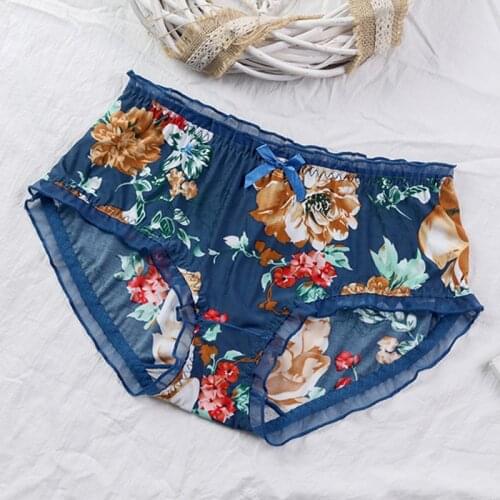 New Cute Soft Lingeries Breathable Print Milk Silk Sexy Lace Flower Ruffle Bow Fashion Underwear Plus Size 5XL Lady Briefs