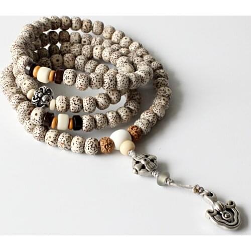 Wholesale Tibetan Buddhism 108mala Natural Wood Bodhi Seed Beads Necklace With Antique Copper Pendant Handmde Ethnic Jewelry