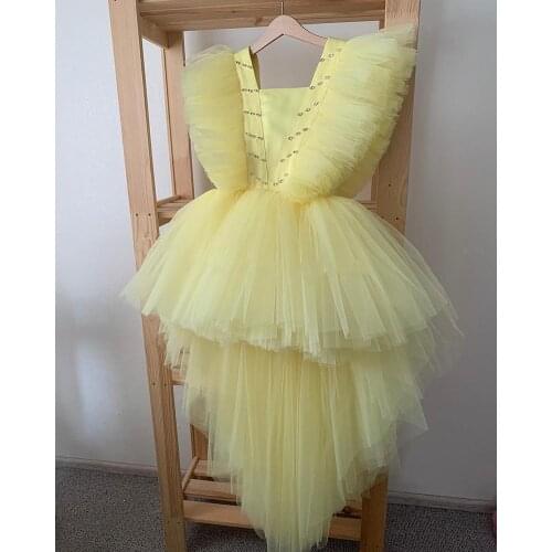 Elegant High Low Princess Girl Dress For Special Occasion Crystals Tulle Baby Gown Birthday Party Gown PhotoShoot