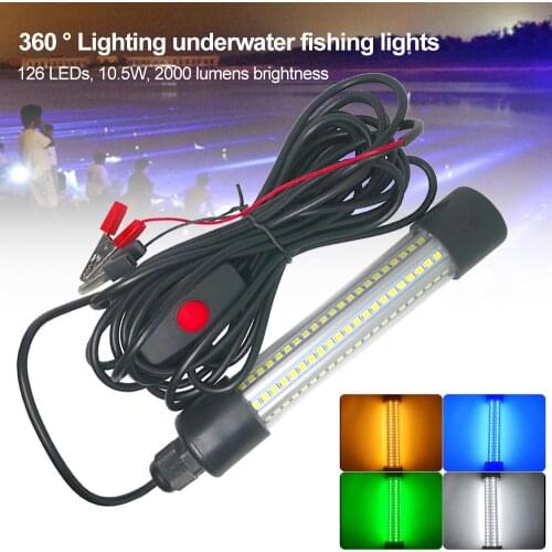 DC12V 10W 126Led Green Underwater Light Submersible Night Boat Attract Prawns Squid Fish Waterproof Ip67 Underwater Lure 5M Line