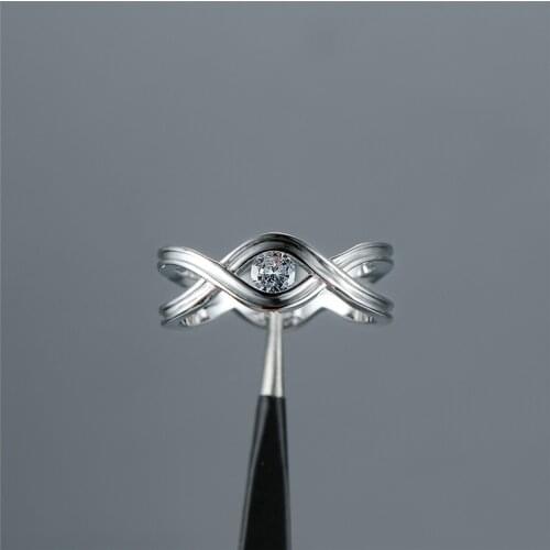 Simple Female White Round Zircon Ring Classic Silver Color Wedding Ring Charm Hollow Cross Infinity Engagement Rings For Women