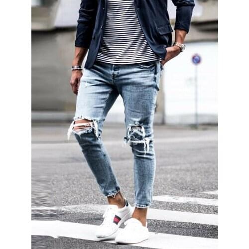 Ripped Skinny Jeans Streetwear Destroyed Homme Hip Hop Broken modis male Pencil Biker Embroidery Patch Pants