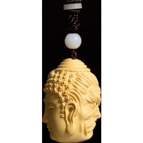 Boxwood 5cm Buddha and Demon Sculpture Pendant Wood Carving Sakyamuni Statue Feng Shui Car Hanging Buddha Home Decor