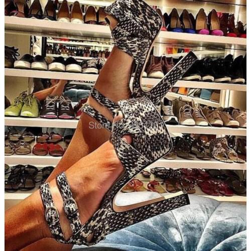 Women Summer Sandals Open toe snake PU leather shoes woman zapatos mujer Ladies chunky high heel pumps Platform High Heel Sandal