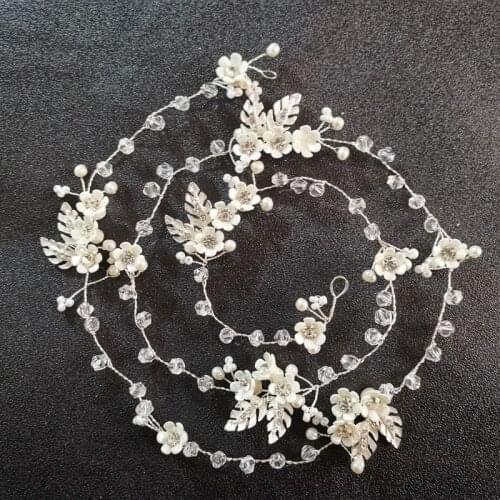 SLBRIDAL Silver Color Crystal Rhinestone Freshwater Pearls Flower Wedding Hair accessories Hair Vine Bridal Headband Bridesmaids