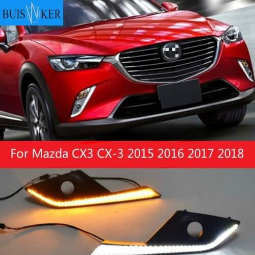 1Set LED For Mazda CX3 CX-3 2015 2016 2017 2018 DRL Daytime Running Light Daylight Fog Lamp Cover With Turn Yellow Signal