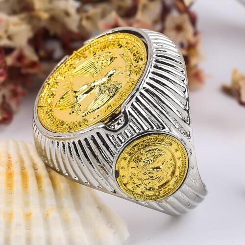 Vintage Rings for Men Carved Letter Eagle Personality Design Chunky Finger Ring Male Silver Color Party Jewelry Luxury Gift