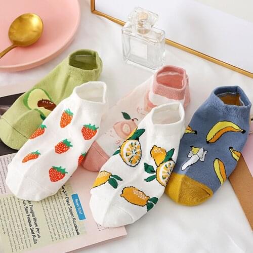 2020 Womens Socks Short Colorful Sox Cotton Boat Seamless Harajuku Women Female Cute Feet Sock with Fruit Prints