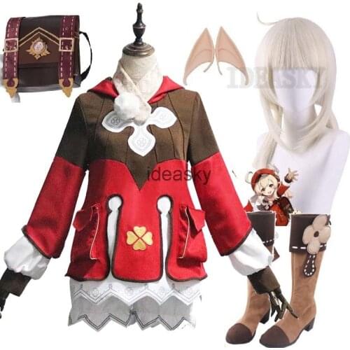 Anime Game Genshin Impact Klee Cosplay Costume Backpack Wig Shoes Outfit Lolita Dress Women kids girls child Halloween Costume