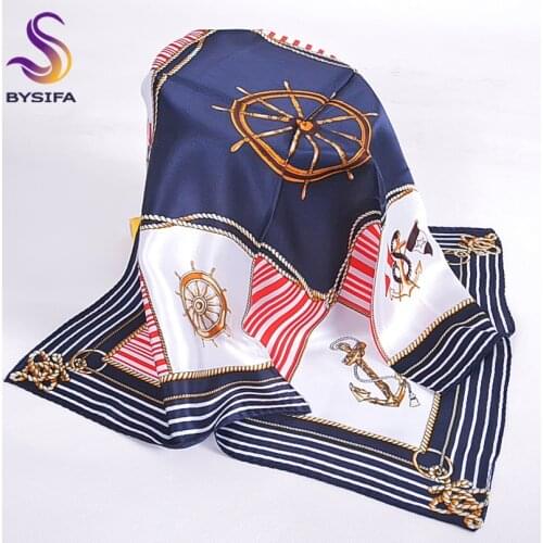 Autumn Striped Plaid Small Square Scarves Printed 2016 New Brand Ladies Accessories 100% Pure Silk Scarf 53*53CM Navy Blue Scarf