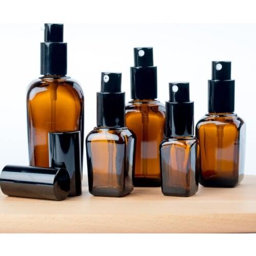 10/20/30/50/100ML Empty Spray Refillable Bottle Brown Square Travel Vaporizer Glass Perfume Atomizer Cosmetics For Women