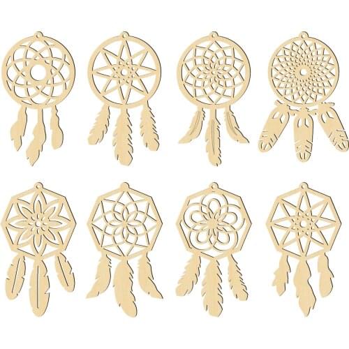 10PCS Wooden Blanks Feather Dream Catcher Ornament Mini Arts Craft Hanging Bedding Room Illustrious Dream Catcher Girls Bedroom