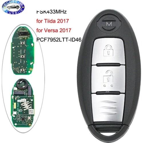 2 Button For Nissan TIIDA Versa 2017 Smart Remote Key Fob FSK 433MHz PCF7952LTT ID46 Chip