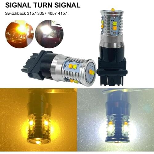 2PCS 12-24V 1200LM Car LED Bulb 3157 3057 4057 4157 Turn Signal DRL Bulb White Amber Dual Color Car Headlight Bulb Auto Lamp