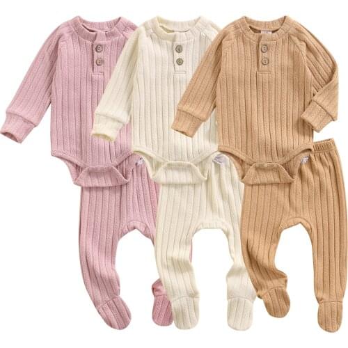 2021 New Autumn Winter Baby Casual 2PCS Clothes Set Solid Color Round Collar Cotton Long Sleeve Romper and Pantihose Suit