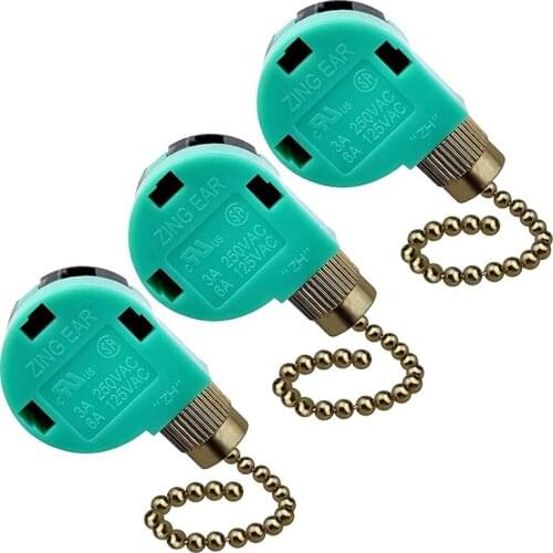 3 Pack Ceiling Fan Switch 3 Speed 4 Wire Zing Ear ZE-268S6 Fan Pull Chain Switch Replacement Speed Control Switch