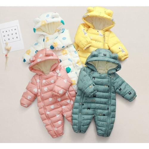 -30 Newborn Toddler Coat Baby Boy Girl Winter Warm Fleece Romper Fashion Pajama Long Sleeve Hooded Clothing Printed Costume