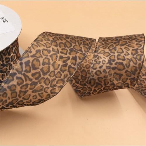 N1122 38mm X 25yards Wired Edge Organza Sheer Printed Leopard Ribbon.Gift Bow,Wedding,Cake Wrap,Tree Decoration,Wreath