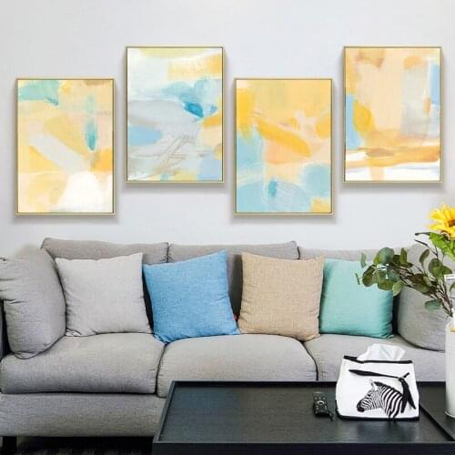 Abstract watercolor Lines Canvas Painting Blue Gray Orange Posters Print Wall Art Picture For Kids Room Home Living Room Decor
