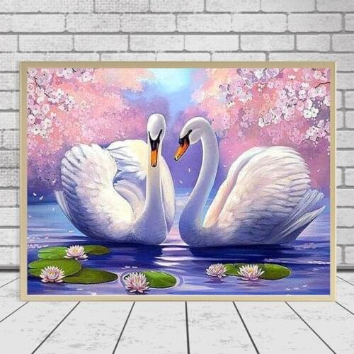 Hot new Full Square 5D DIY Diamond Embroidery Swan Couple Lotus Diamond Painting Cross Stitch Mosaic Home Decoration HR36547