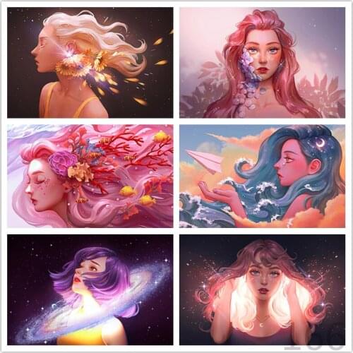 5dDiy Diamond Painting Cartoon Girl Portrait Full Square/round Diamond Embroidery Needlework Cross Stitch Mosaic Home Decoration