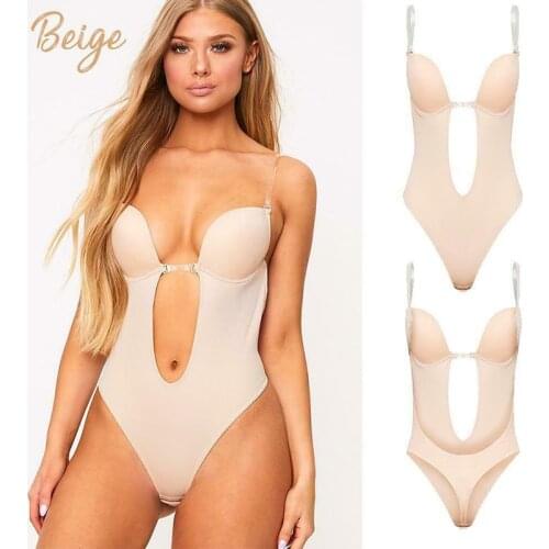 Women Plunging Deep V-Neck Strapless Backless Bodysuit for Wedding Body Shaper Bra Shapewear U Plunge JL