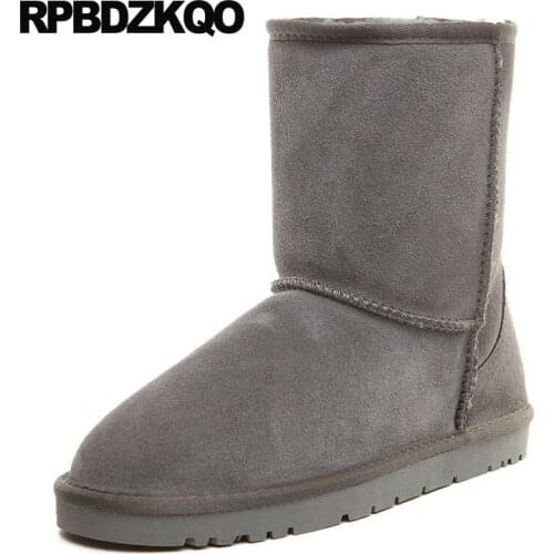 Big size winter snow boots brown women gray 12 44 australian 41 slip on shoes designer ankle flat round toe 10 2019 wide calf